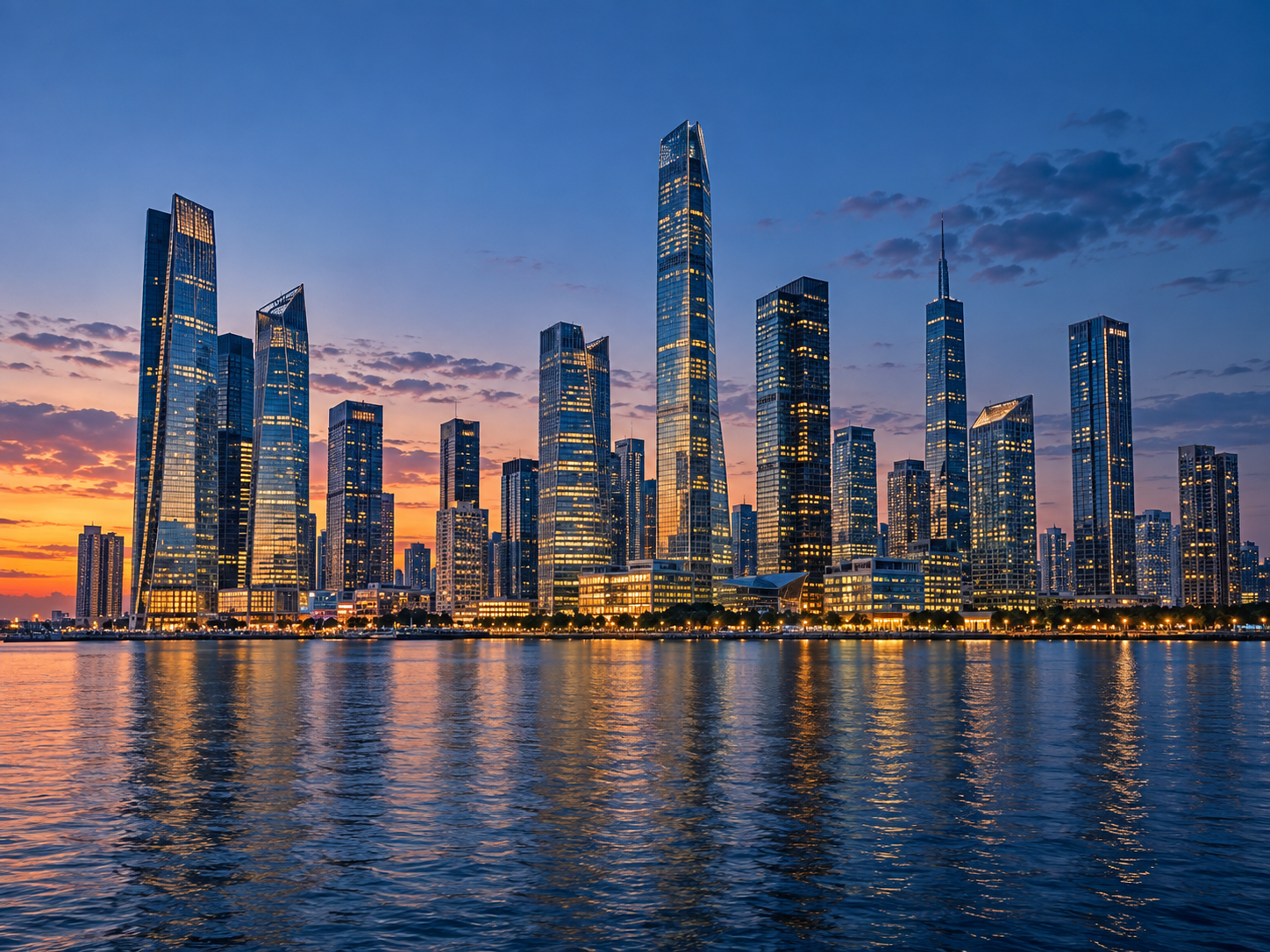 Illustrative waterfront commercial skyline