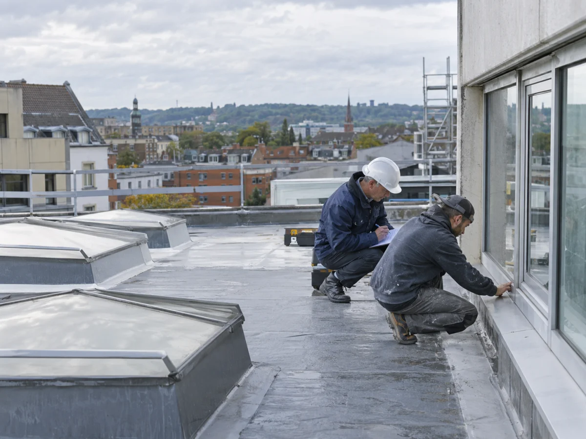 Illustrative contractors inspecting a commercial refurbishment on site